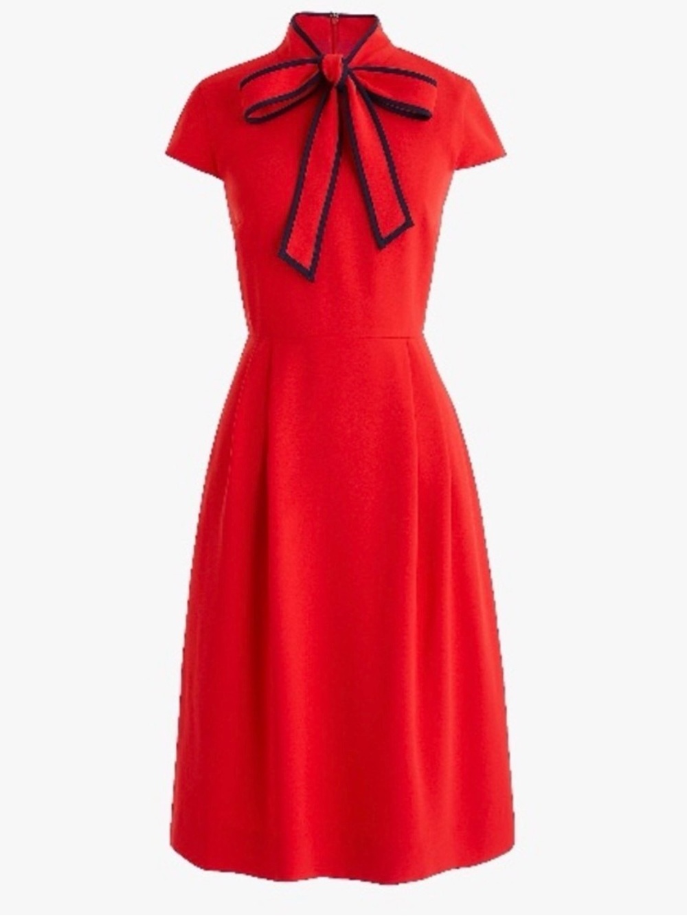 J Crew Tie-neck Bow dress in 365 crepe Size 4 preppy red navy retro